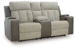 Stately Check - Sisal - Power Reclining Loveseat With Console / Adj Headrest