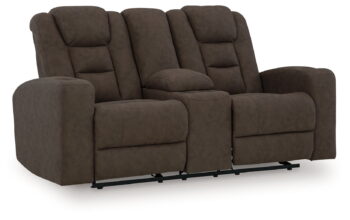 Mayhem Madness - Cocoa - Glider Reclining Loveseat with Console