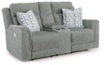 Overflow - Steel - Power Reclining Loveseat with Console / Adj Hdrst