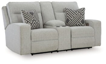 Jasperson - Stone - Power Reclining Loveseat with Console Adj Headrest