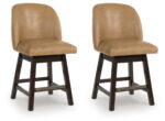 Neymorton - Dark Grayish Brown - Upholstered Swivel Faux Leather Barstool (Set of 2)