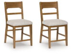 Cabalynn - Oatmeal / Light Brown - Upholstered Barstool (Set of 2)