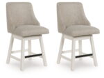 Robbinsdale - Antique White - Upholstered Swivel Curved Back Barstool (Set of 2)