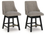 Neymorton - Dark Grayish Brown - Upholstered Swivel Barstool (Set of 2)